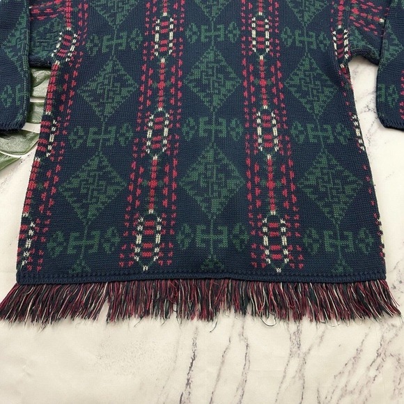 Avon Style Womens Vintage Cardigan Sweater Plus Size 1x Blue Red Blanket Woven - Picture 12 of 12